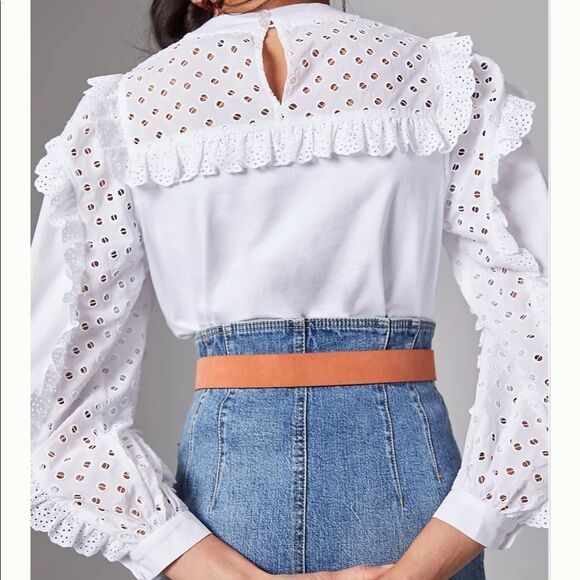 NWT Anthropologie Caty Ruffled Eyelet Blouse XL B-1149 - Picture 3 of 9